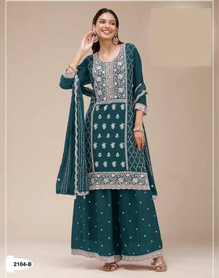 Teal georgette Embroidered Salwar suit 1