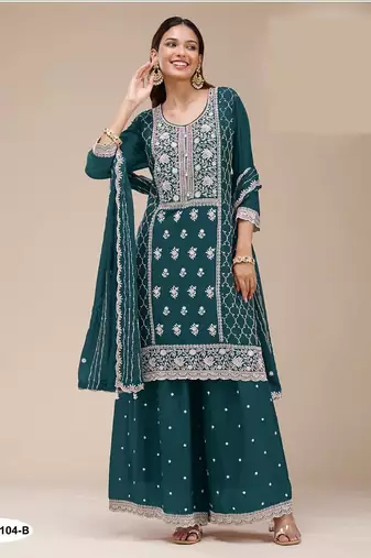 Teal georgette semi stitched wedding suits