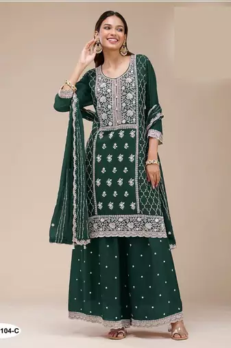 Peacock green georgette semi stitched wedding suits