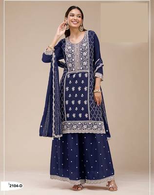 Navy blue green georgette Embroidered Salwar suit 1