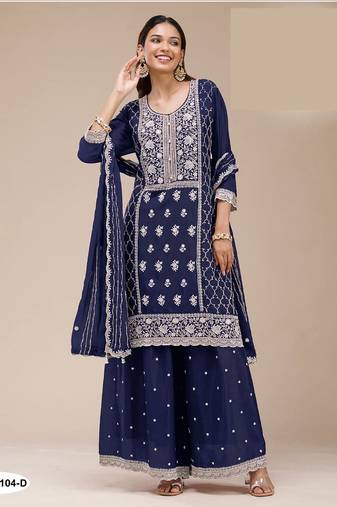 Navy blue green georgette semi stitched wedding suits