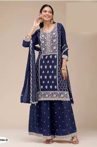 Navy blue green georgette semi stitched wedding suits