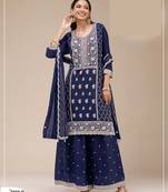 Navy blue green georgette Embroidered Salwar suit