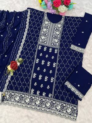 Navy blue green georgette Embroidered Salwar suit 2