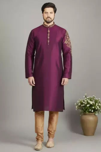 Magenta dupion embroidery kurta-pajama