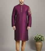 Magenta dupion embroidery kurta-pajama