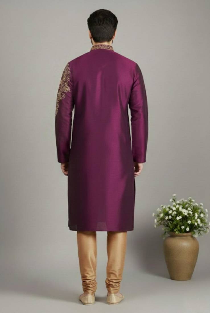 Magenta dupion embroidery kurta-pajama