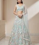 Lime Green Embroidery Net Lehenga Choli with Dupatta