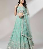 Sea Green Embroidery Net Lehenga Choli with Dupatta