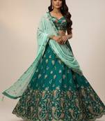Green Sequence Thread & Embroidery Poly Georgette Lehenga Choli with Dupatta