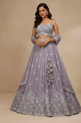 Mauve Sequence Thread & Embroidery Poly Chiffon Lehenga Choli with Dupatta