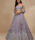 Mauve Sequence Thread & Embroidery Poly Chiffon Lehenga Choli with Dupatta