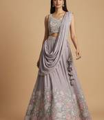 Mauve Embroidery Poly Chiffon Lehenga Choli with Dupatta
