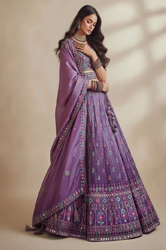 Lavender Embroidery Organza Lehenga Choli with Dupatta