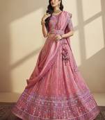 Pink Embroidery Organza Lehenga Choli with Dupatta