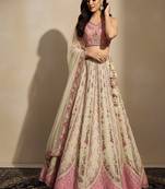 Cream Embroidery Tissue Lehenga Choli with Dupatta