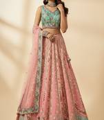 Pink Embroidery Tissue Lehenga Choli with Dupatta