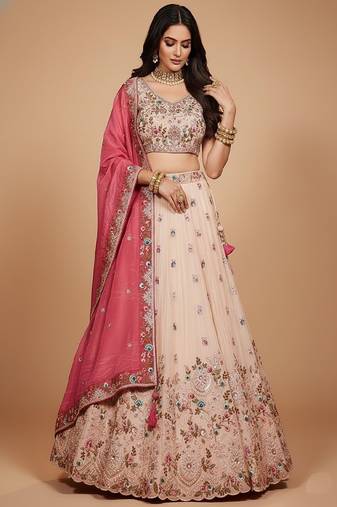 Off White Embroidery Tissue Lehenga Choli with Dupatta