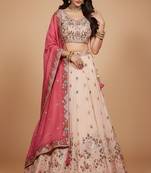 Off White Embroidery Tissue Lehenga Choli with Dupatta