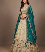 Off White Embroidery Tissue Lehenga Choli with Dupatta