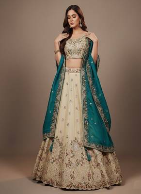 Off White Embroidery Tissue Lehenga Choli with Dupatta 2