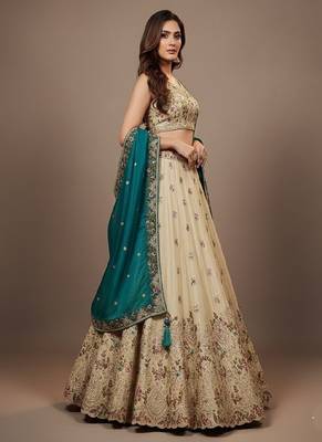 Off White Embroidery Tissue Lehenga Choli with Dupatta 4