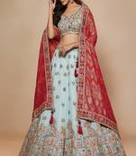 Sky Blue Embroidery Tissue Lehenga Choli with Dupatta