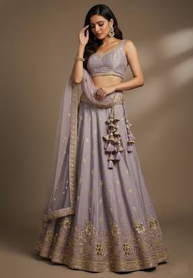 Mauve Embroidery Poly Chiffon Lehenga Choli with Dupatta 1