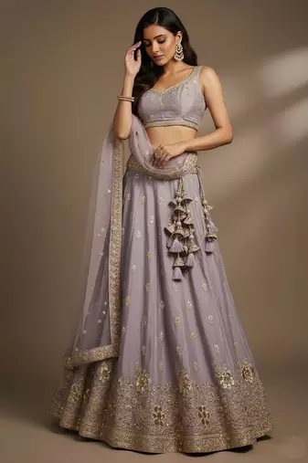 Mauve Embroidery Poly Chiffon Lehenga Choli with Dupatta