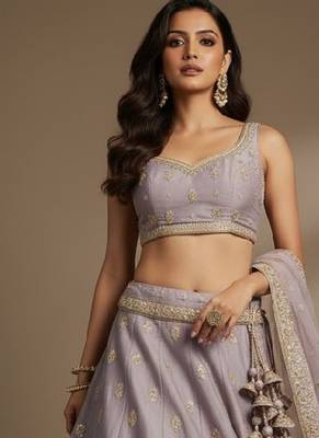 Mauve Embroidery Poly Chiffon Lehenga Choli with Dupatta 2