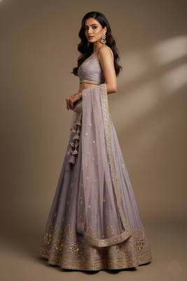 Mauve Embroidery Poly Chiffon Lehenga Choli with Dupatta 3