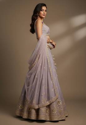 Mauve Embroidery Poly Chiffon Lehenga Choli with Dupatta 4