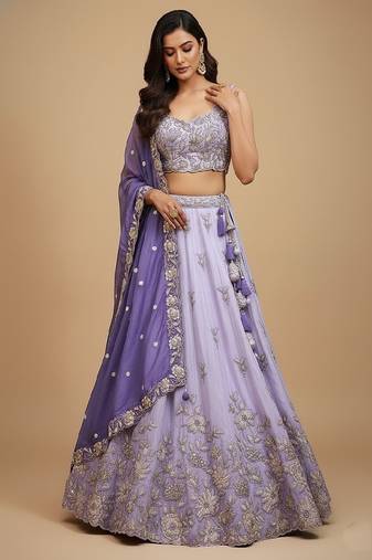 Lavender Embroidery Tissue Lehenga Choli with Dupatta