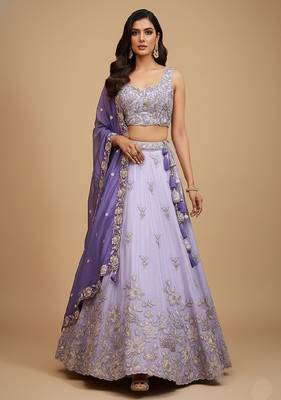 Lavender Embroidery Tissue Lehenga Choli with Dupatta 2