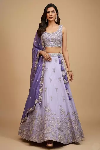 Lavender Embroidery Tissue Lehenga Choli with Dupatta