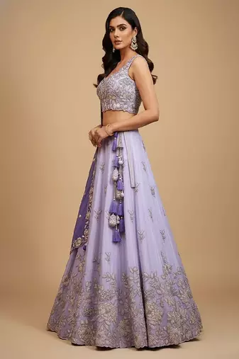 Lavender Embroidery Tissue Lehenga Choli with Dupatta