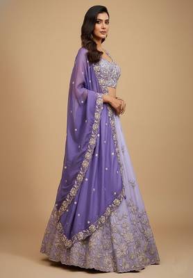 Lavender Embroidery Tissue Lehenga Choli with Dupatta 4