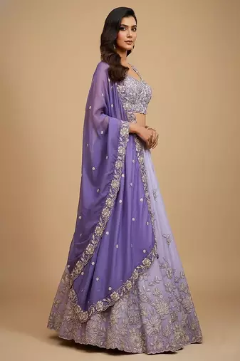 Lavender Embroidery Tissue Lehenga Choli with Dupatta