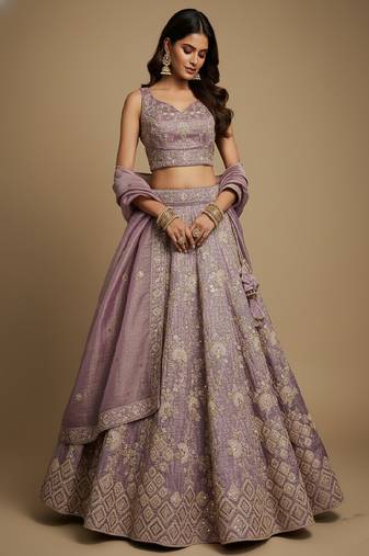 Lavender Embroidery Tissue Lehenga Choli with Dupatta
