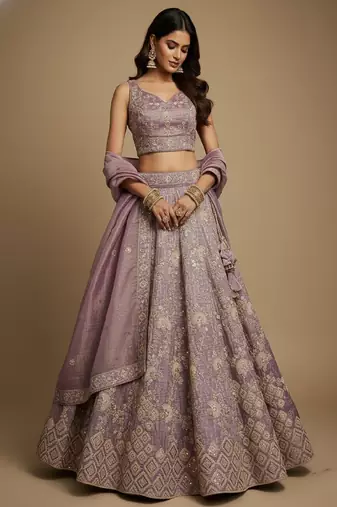 Lavender Embroidery Tissue Lehenga Choli with Dupatta