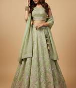 Lime Green Embroidery Tissue Lehenga Choli with Dupatta