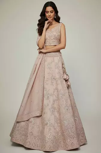 Nude Embroidery Tissue Lehenga Choli with Dupatta