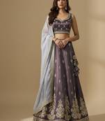 Purple Embroidery Tissue Lehenga Choli with Dupatta