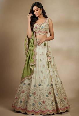 Off White Embroidery Tissue Lehenga Choli with Dupatta 1