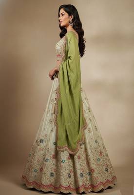 Off White Embroidery Tissue Lehenga Choli with Dupatta 3