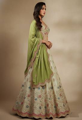 Off White Embroidery Tissue Lehenga Choli with Dupatta 4