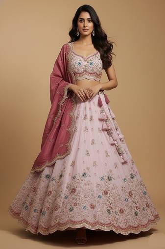 Light Pink Embroidery Tissue Lehenga Choli with Dupatta