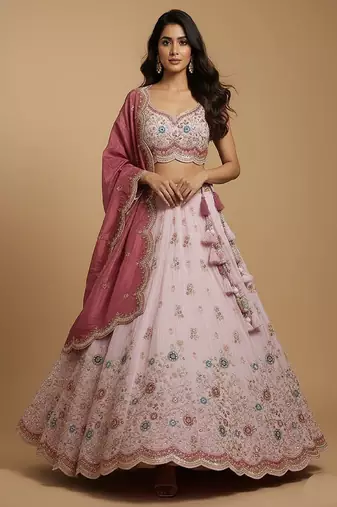 Light Pink Embroidery Tissue Lehenga Choli with Dupatta
