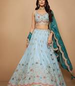 Sky Blue Embroidery Tissue Lehenga Choli with Dupatta
