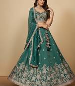 Rama Green Embroidery Tissue Lehenga Choli with Dupatta